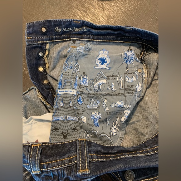 MEK Distressed Denim with Leather Back Pockets Size 36/34 - Picture 8 of 10